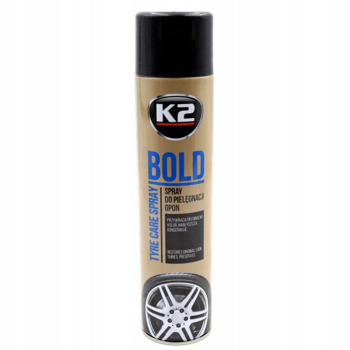 K2 Bold 600 ml – leštidlo na pneumatiky, tmavo čierny lesk, ochrana pred UV a praskaním